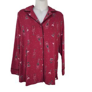 Soma Pajama Top Size XS Embraceable Long Sleeve Notch Collar Prosecco Please Red
